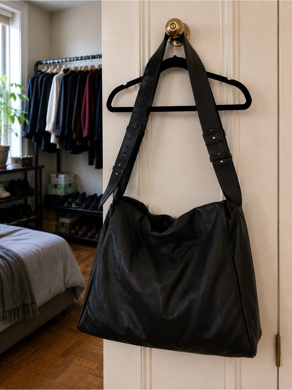Topshop Black Leather Large Shoulder Bag